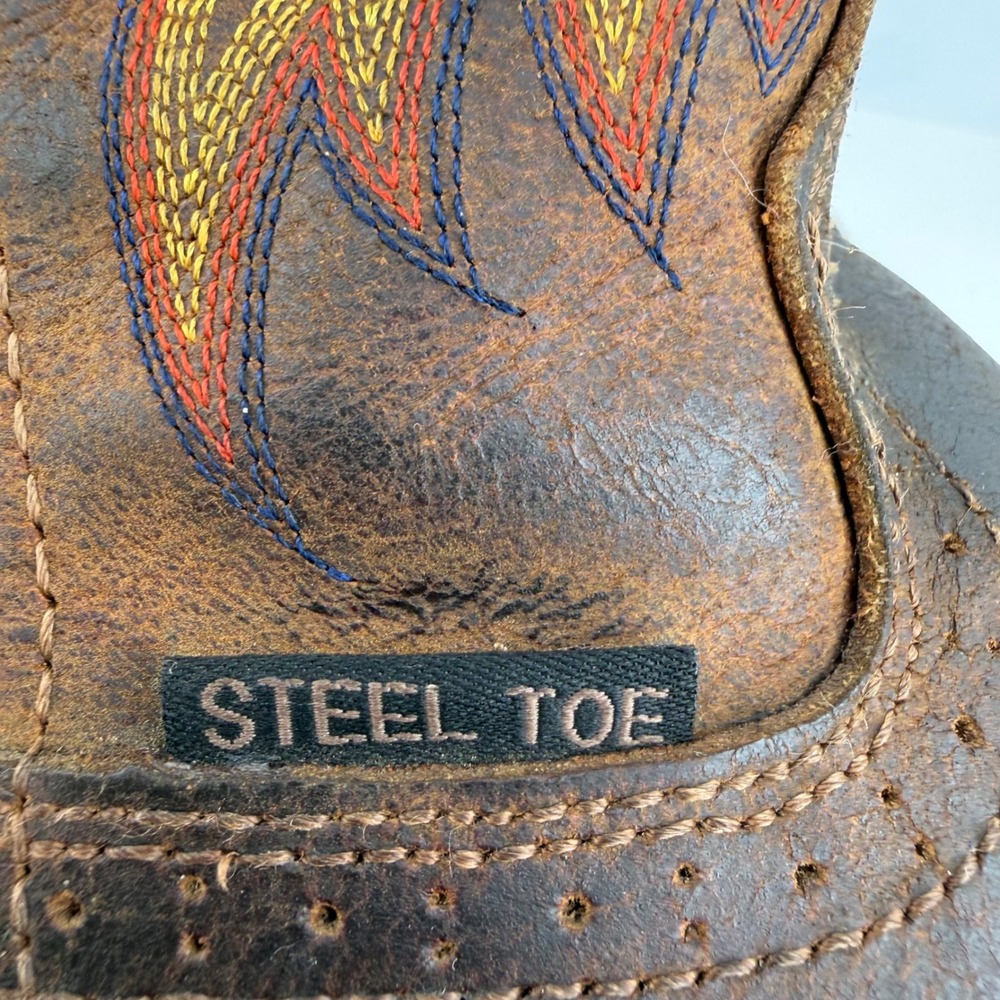 Justin Steel Toe Western Ranch Cowgirl Work Boots Brown Leather Womens 6B - Picture 5 of 13
